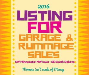 City wide and Neighborhood Garage Sales for SW Minnesota NW Iowa SE South Dakota